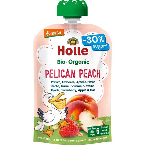 BIO sadni pire "Pelican Peach - z breskvijo, jagodo, jabolkom in ovsom" - 100 g Cene