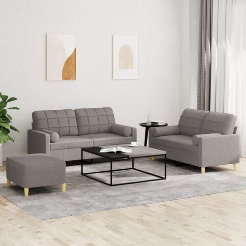  3-dijelni set sofa s jastucima smeđesivi od tkanine Cene