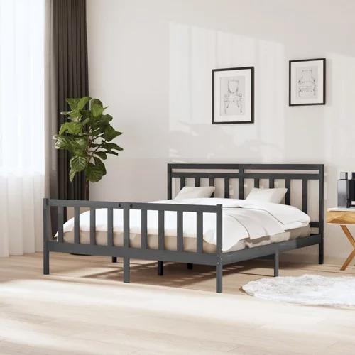 vidaXL Okvir za krevet od masivnog drva sivi 180x200 cm 6FT Super King