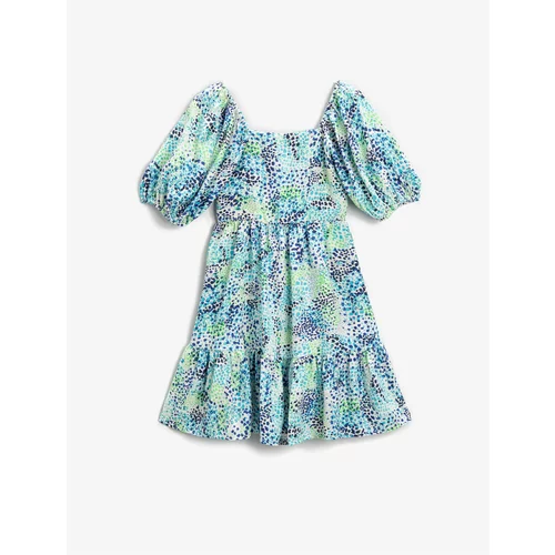 Koton Patterned Midi Dress with Balloon Sleeves and Ruffles
