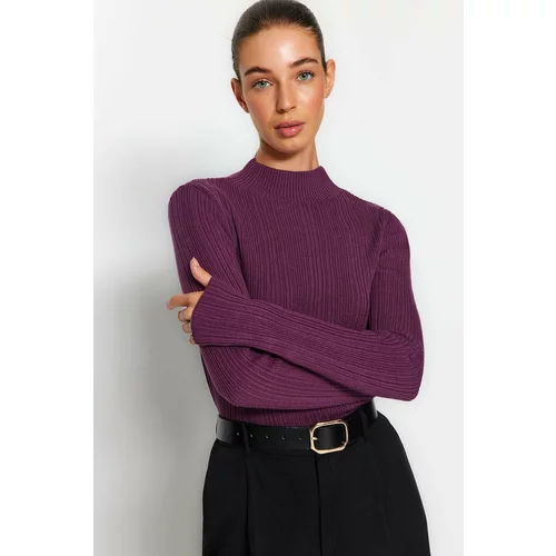 Trendyol Purple Stand-Up Collar Knitwear Sweater