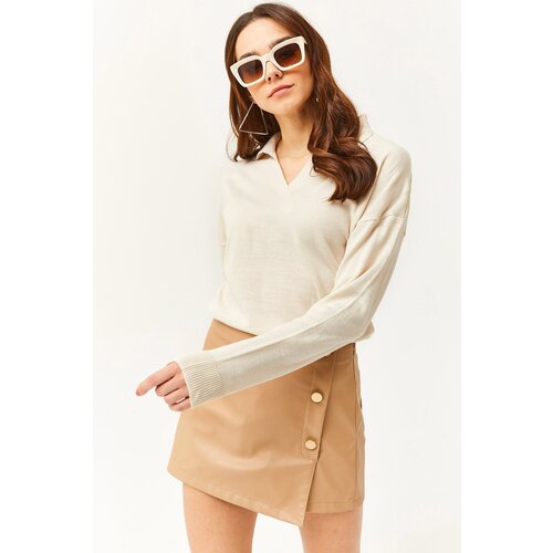 Olalook Women&amp;#039;s Bone Polo Neck Fine Knitwear Sweater Slike