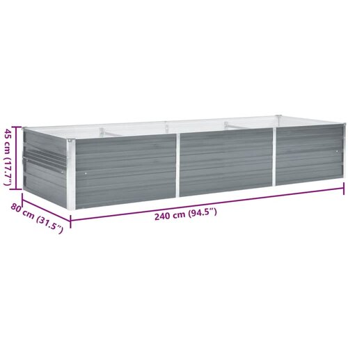  Vrtna sadilica od pocinčanog čelika 240 x 80 x 45 cm siva Slike