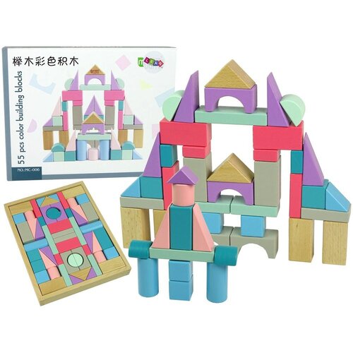 Montessori drveni set s blokovima pastelnih boja, 55 kom. Slike