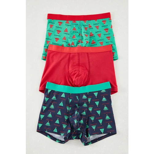 Trendyol 3-Pack New Year Printed-Plain Mix Cotton Boxer