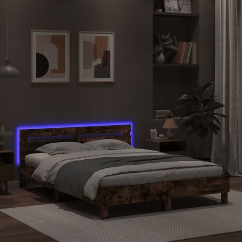  Okvir za krevet s uzglavljem i LED boja smeđeg hrasta 140x200cm Slike