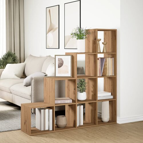  Pregrada/regal za knjige 4 razina hrast 131,5x29x131,5cm drveni Slike