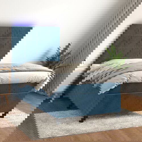 vidaXL Krevet box spring s madracem LED tamnoplavi 100x200 cm baršun Cijene