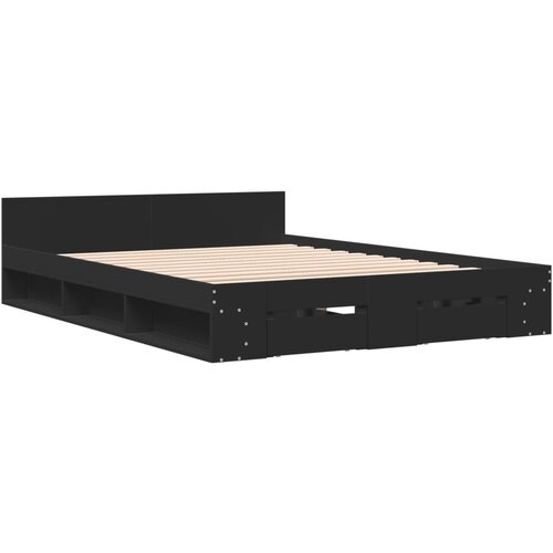 VidaXL Posteljni okvir s predali črn 150x200 cm inženirski les, (21215983) Slike