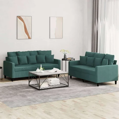  2-dijelni set sofa s jastucima tamnozeleni baršunasti