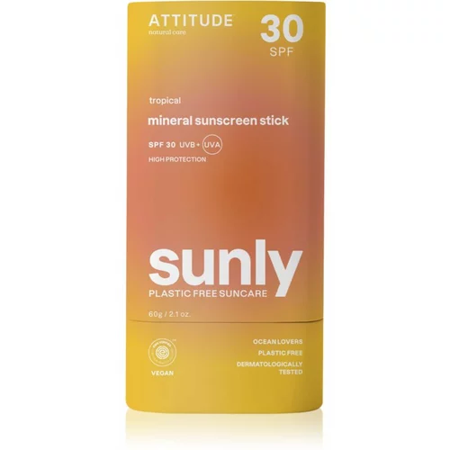 Attitude Sunly Sunscreen Stick mineralna krema za sunčanje u sticku SPF 30 Tropical 60 g