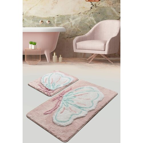 koza - pink multicolor acrylic bathmat set (2 pieces) Slike