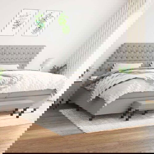  Box spring postelja z vzmetnico svetlo siva 200x200 cm blago, (20726813) Slike