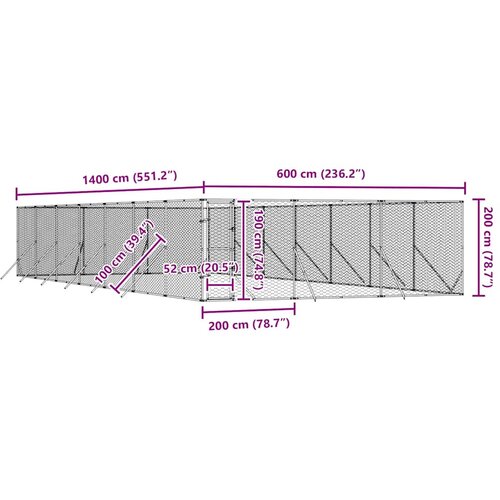  kavez za pse srebrni 6 x 14 x 2 m od pocinčanog čelika Slike