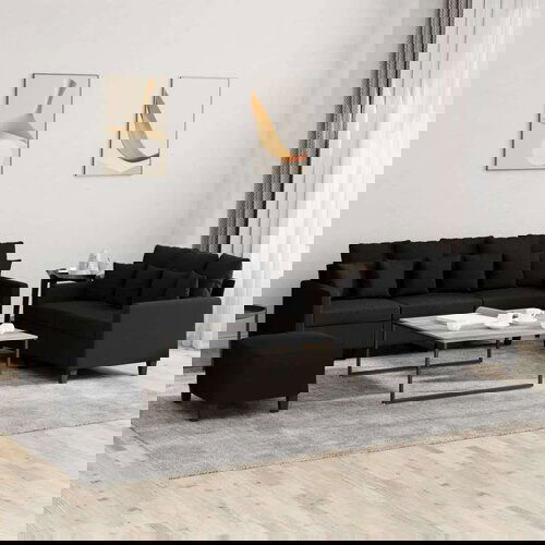  3-dijelni set sofa s jastucima crni od tkanine Slike