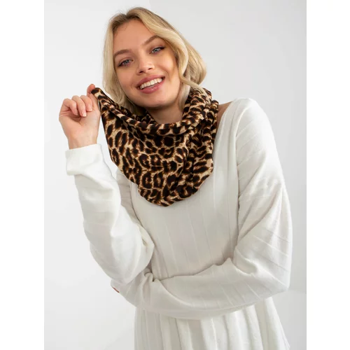 Fashion Hunters Dark beige women's scarf with an animal pattern