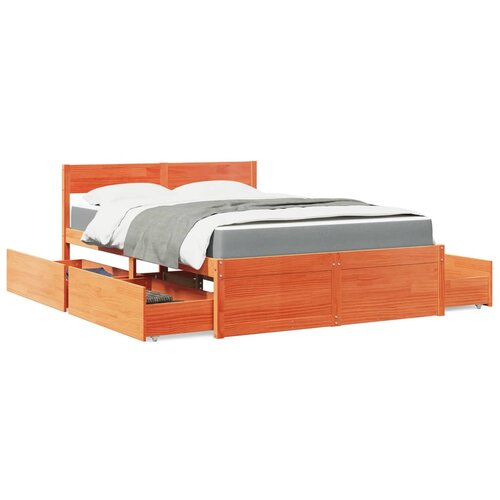 vidaXL Krevet s ladicama i madracem voštano smeđi 120x200 cm borovina Cijene