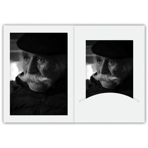 DAIBER 1x100 portrait folders w. passepartout 13x18 white silk Slike