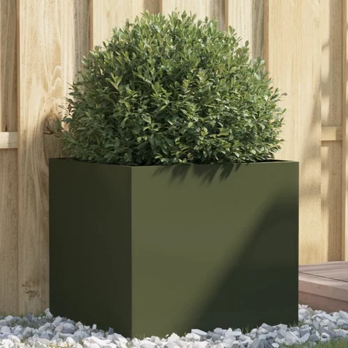 vidaXL Cvetlično korito olivno zeleno 49x47x46 cm hladno valjano jeklo
