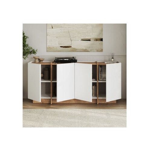 Hanah home Bela komoda v borovem dekorju z luknjo za kable 180x80x45 cm Dorma &amp;ndash; Slike