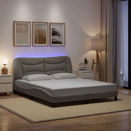  Okvir kreveta s LED svjetlima smeđesivi 160 x 200 cm od tkanine Slike