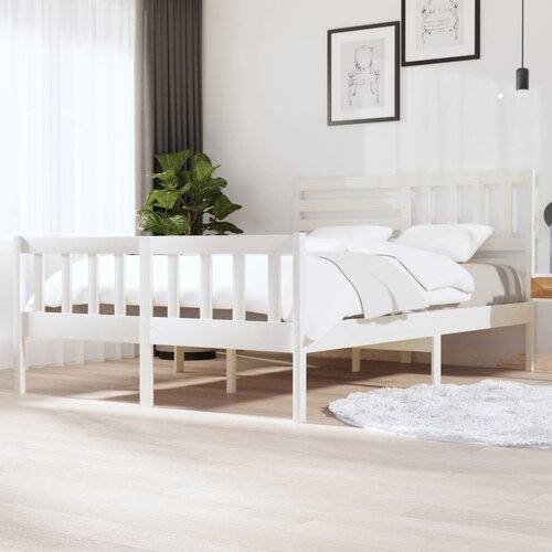 The Living Store Posteljni okvir bel 150x200 cm trden les - Posteljni Okvir, (21525995) Slike