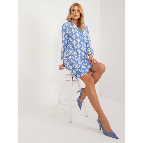 Fashion Hunters Blue asymmetrical dress with print Slike