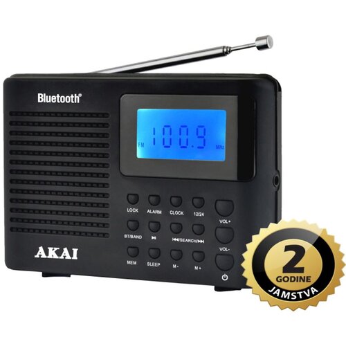 Akai radio džepni, fm, am, bt, sat, alarm, lcd, 3x aaa baterije, crni APR-400 Slike