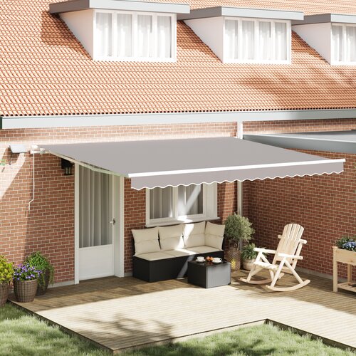 VidaXL Ručna uvlačna tenda s LED svjetlom svijetlosiva 450x300 cm, Tenda zamjenska tkanina za 4,5x3 m okvir svijetlosiva Slike