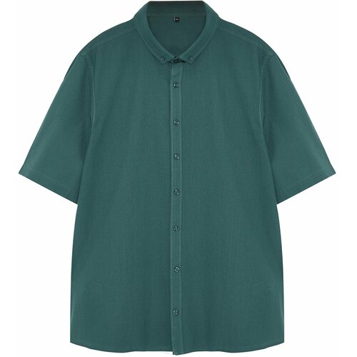 Trendyol Dark Green Men's Regular Fit 100% Cotton Short Sleeve Plus Size Shirt Slike