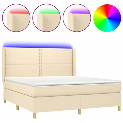 vidaXL Box spring postelja z vzmetnico LED krem 180x200 cm blago, (20901049)