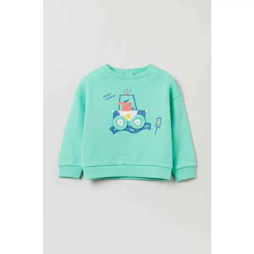 OVS Bombažen pulover za dojenčka zelena barva