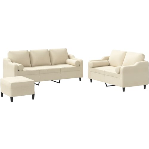 VidaXL 3-dijelni set sofa s jastucima krem od mikrovlakana - Krema s jastucima i tabureom Slike