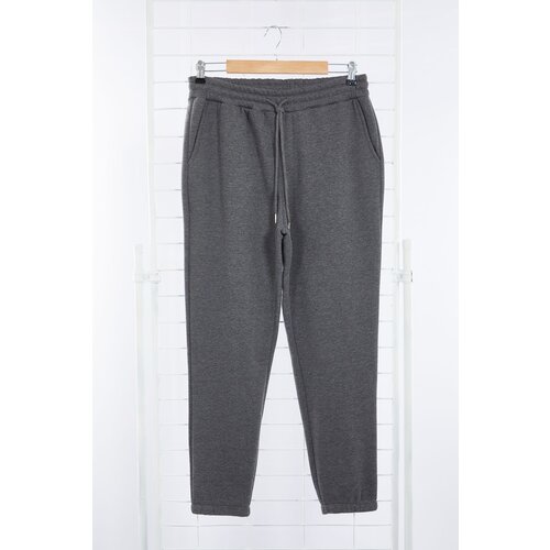 Trendyol anthracite melange regular/normal cut sweatpants with elastic lace-ups and fleece inside Slike