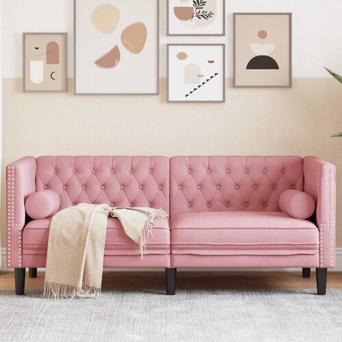 vidaXL Chesterfield sofa s jastucima za 2 osobe  ružičasti bar&scaron;un - Ružičasta 1 Dvosjedi Cijene