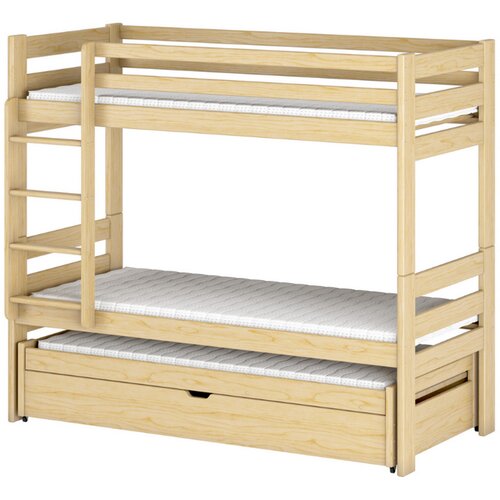 Drveni dečiji krevet na sprat lessi sa tri kreveta i fiokom - svetlo drvo - 190/200*90 cm Cene