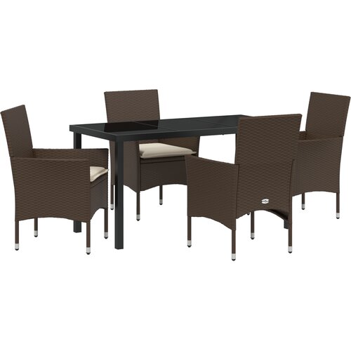 vidaXL 5-delni vrtni jedilni set z blazinami rjave barve iz polirattana, Vrtna miza črna 140x80x73 cm iz kaljenega stekla Cene