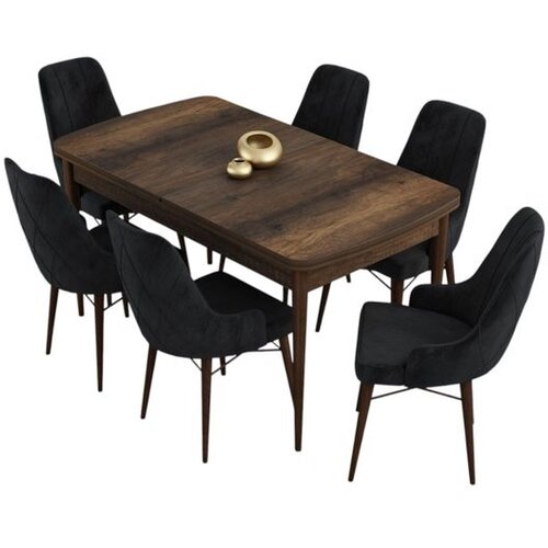 Hanah home trpezarijski set Kar, sto na razvlačenje i 6 stolica, ploča u dekoru drveta Baroque, crna tkanina Babyface Cene