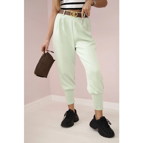 Kesi Włoski Pants with belt and pockets buttery-fabric dark mint Slike