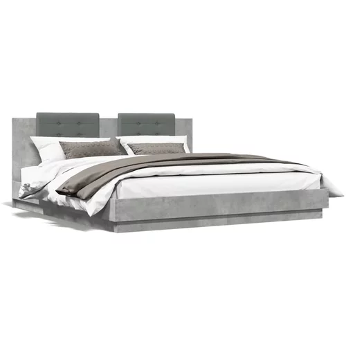  Okvir kreveta s uzglavljem LED siva boja betona 160 x 200 cm