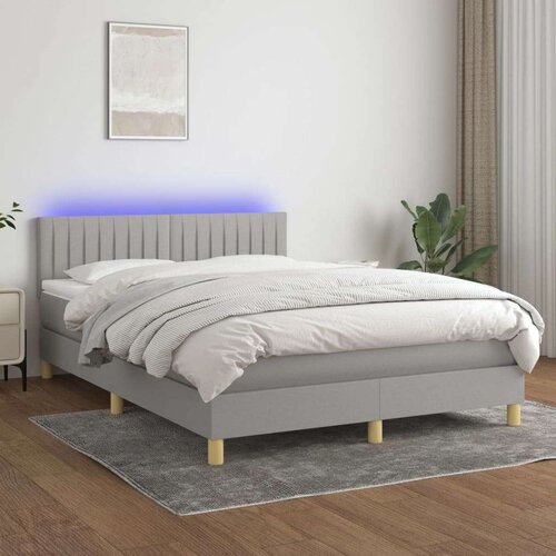 Krevet box spring s madracem LED svjetlosivi 140x200 cm tkanina Slike