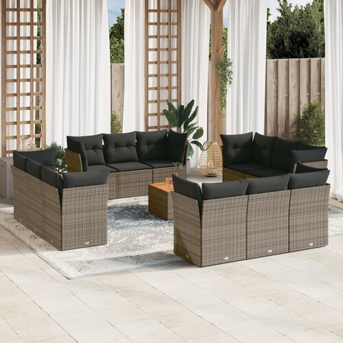 VidaXL 13-dijelni set vrtnih sofa od poliratana s jastucima sivi Slike