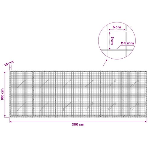  Gabion s 5 mm žicom i mrežom 5x5 cm 300x10x100 cm Slike