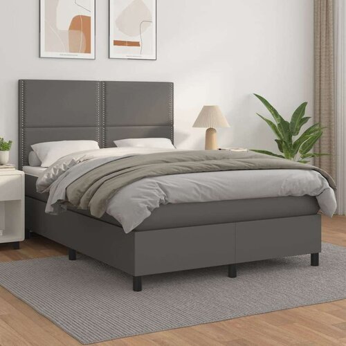  Box spring postelja z vzmetnico siv 140x190 cm umetno Slike
