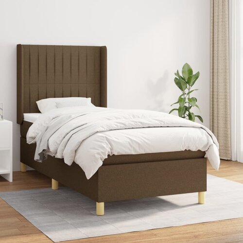 VidaXL Box spring postelja z vzmetnico temno rjava 90x200 cm blago Slike