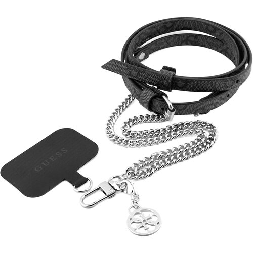 Guess Crossbody vrvica za telefon, vrvico in verižico - srebrna/crna, (20673592) Slike