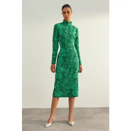 Trendyol Limited Edition Green Fitted with Glittery Sweater Dress
