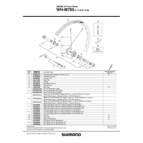  ŽICA SHIMANO WHM785F275 LEFT 282MM &amp;amp; PLUG/WASHER Y43L98020 SHIMANO Slike
