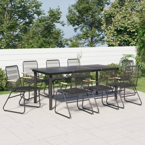  Vrtna garnitura - 9-dijelni vrtni blagovaonski set od PVC ratana crni - 9 Slike