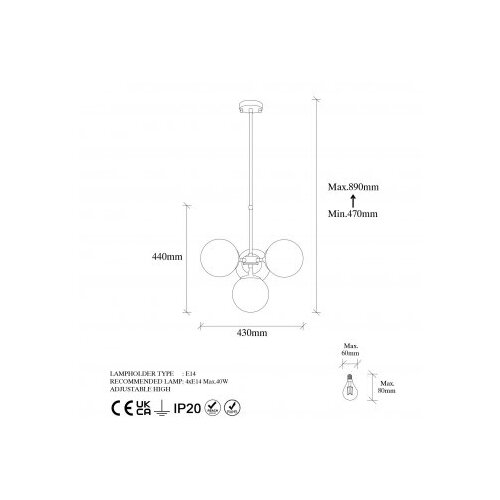 Opviq Akkas 10060 Luster, 4xE14, 40W Slike